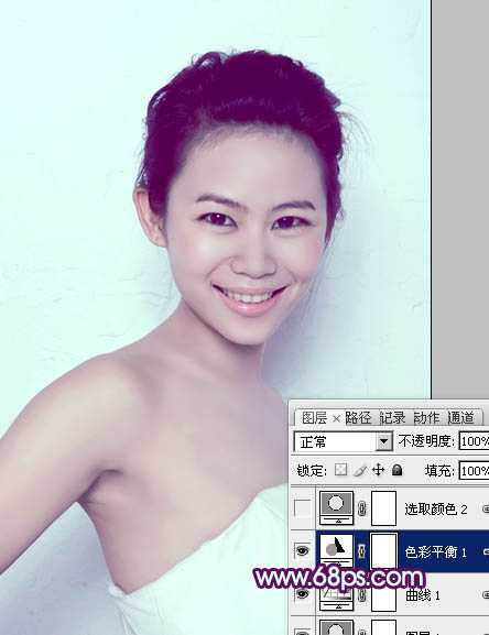 Photoshop为人像图片调制出甜美的质感淡青色效果