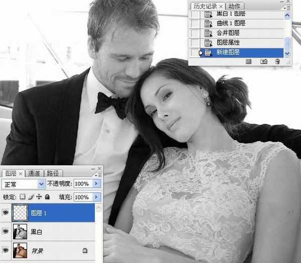 PhotoShop将婚礼照片修饰成经典黑白人像的润饰详细教程