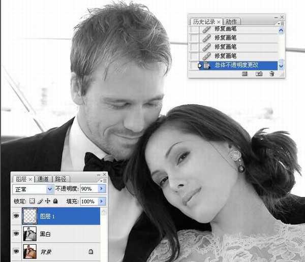 PhotoShop将婚礼照片修饰成经典黑白人像的润饰详细教程