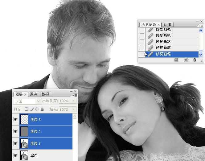 PhotoShop将婚礼照片修饰成经典黑白人像的润饰详细教程