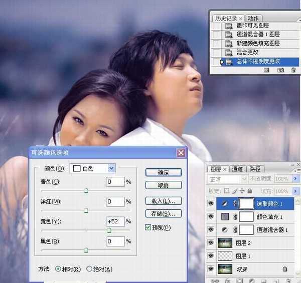 Photoshop将草丛中的婚片打造出浪漫的暗调蓝紫色效果