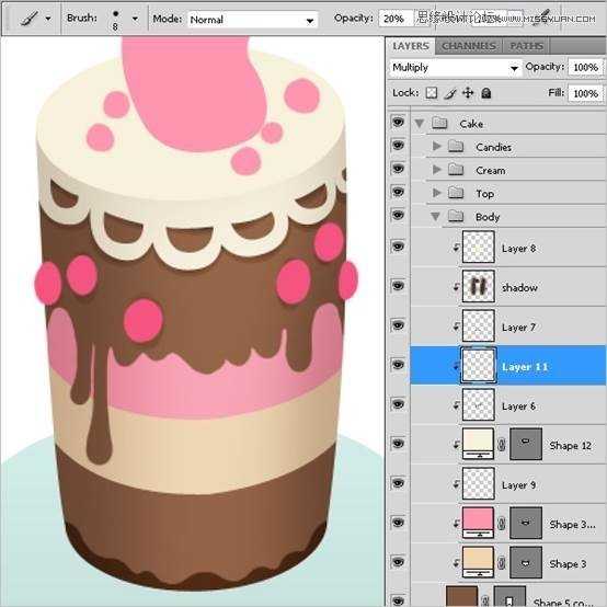 Photoshop绘制甜美精致的巧克力蛋糕教程