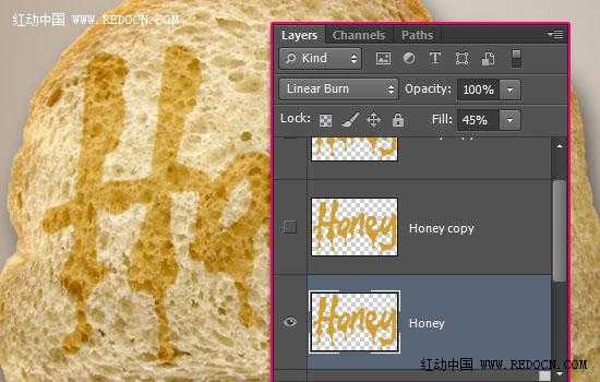Photoshop将面包片上加上剔透的蜂蜜果酱字