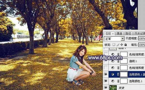 Photoshop将树荫下的美女调制出秋季阳光色效果