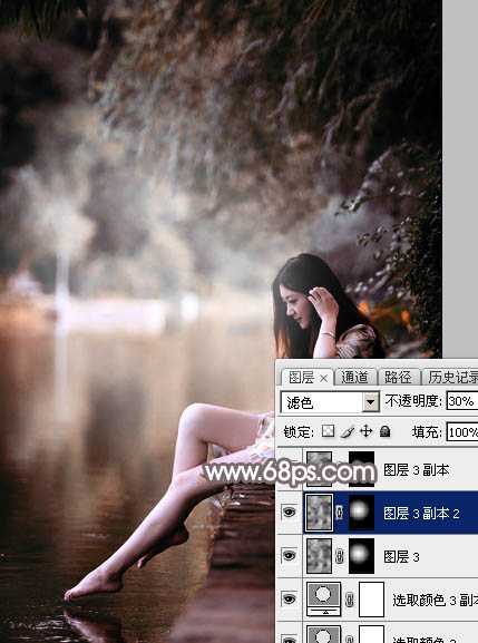 Photoshop为湖景人物图片打造出唯美的红褐色效果