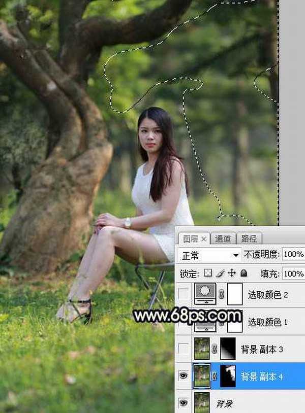 Photoshop调制出唯美的深秋暗黄色树林人物图片